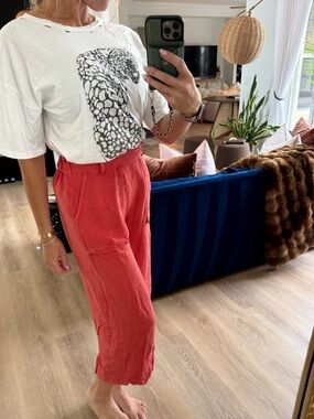 YFB | blood orange linen cropped pants